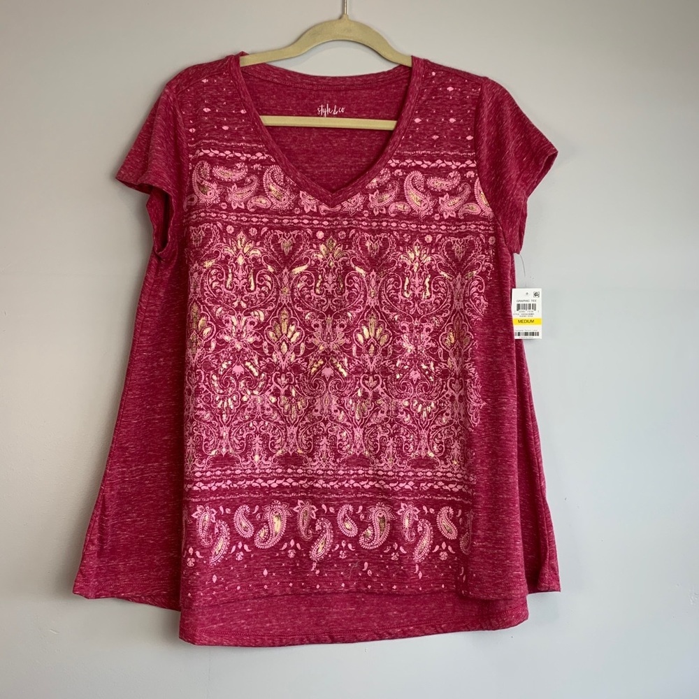 Style & Co pink v-neck blouse
